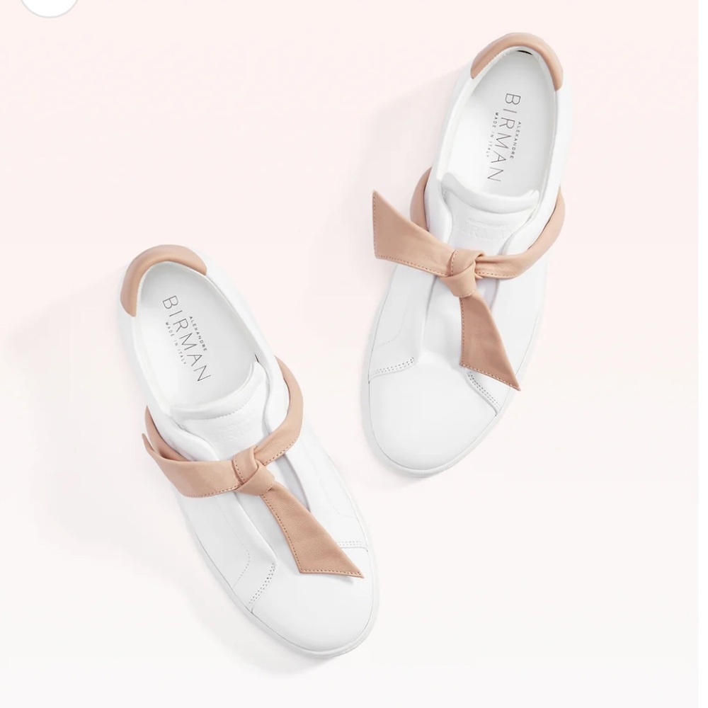 Alexandre Birman Clarita Sneaker - Nude Suede Bow White Leather - Size 39